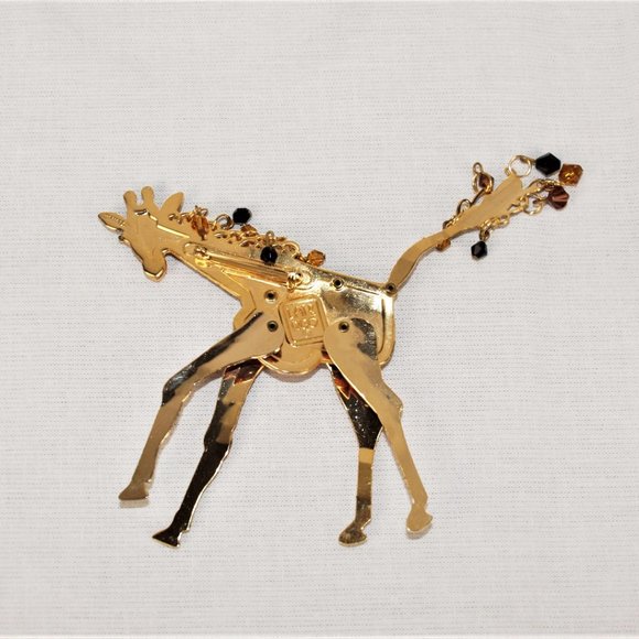 Vintage Lunch At The Ritz To Go Glass and Enamel Articulated Giraffe Brooch - Picture 3 of 6